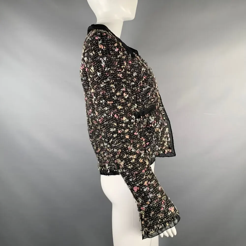 CHANEL Size 4 Black Multi-Color Wool Blend Open Front Jacket